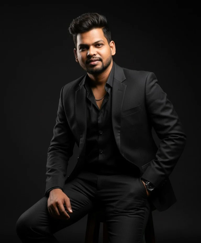 Portrait in Full Black Suit